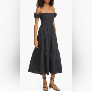 STAUD Black Off-Shoulder Tiered Dress